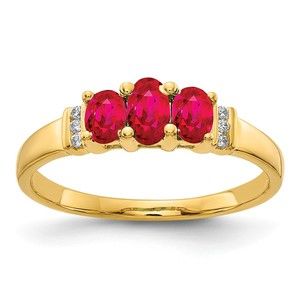 14k Yellow Gold  Triple Ruby (July Birthstone) & Diamond 3-stone Ring (Size 7)